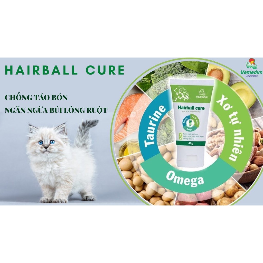 Gel Tiêu Búi Lông Hairball cure hỗ trợ hệ tiêu hóa phát triển, giảm sự hình thành và tiêu búi lông cho thú cưng