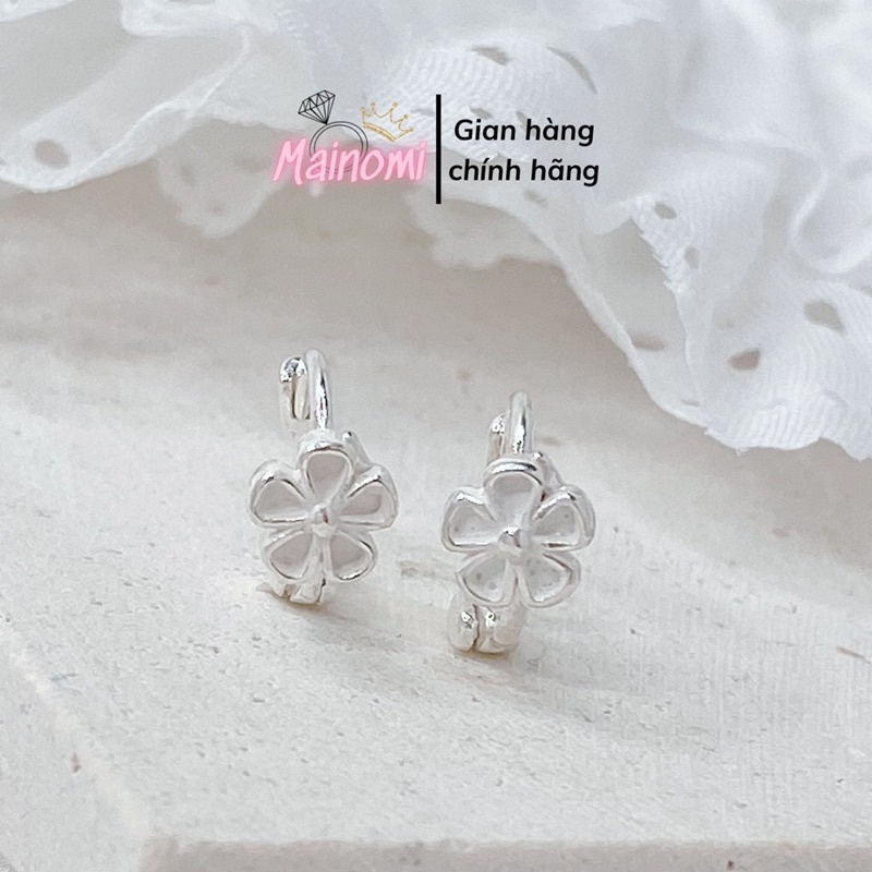 Bông tai hoa bạc trẻ em siêu xinh, dáng tròn chốt bấm bật Mainomi Shop Bạc Xinh