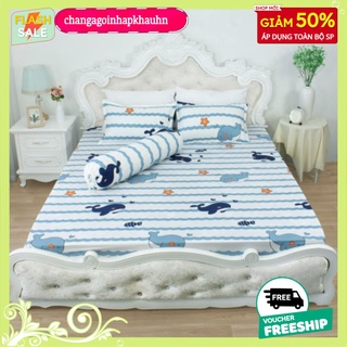 Bộ ga gối kèm vỏ gối ôm 1m2x2m,chọn trên 50 mẫu-mẫu cá voi xanh