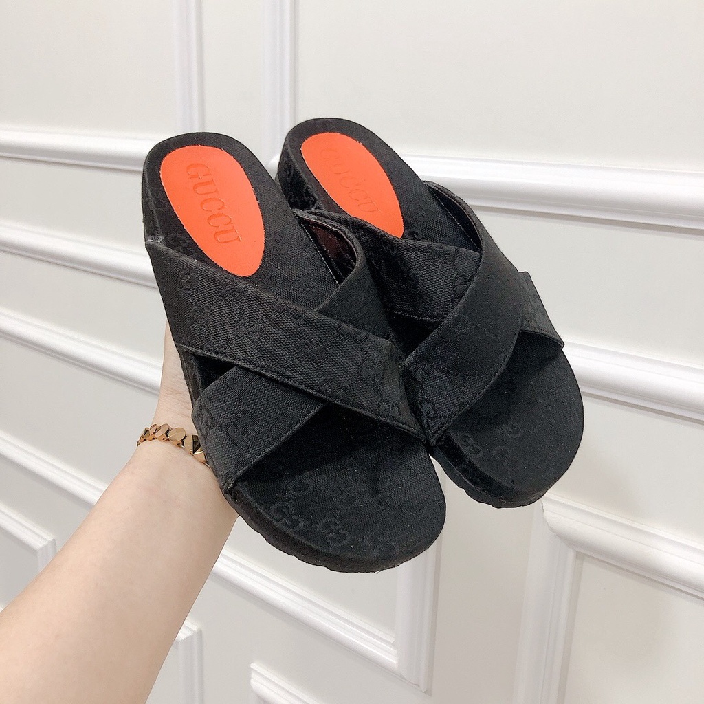 Dép Gucc 2p quai đôi chéo đế lõm siêu HOT chất Canvas siêu bền đi cực êm - Chị Chảnh Store