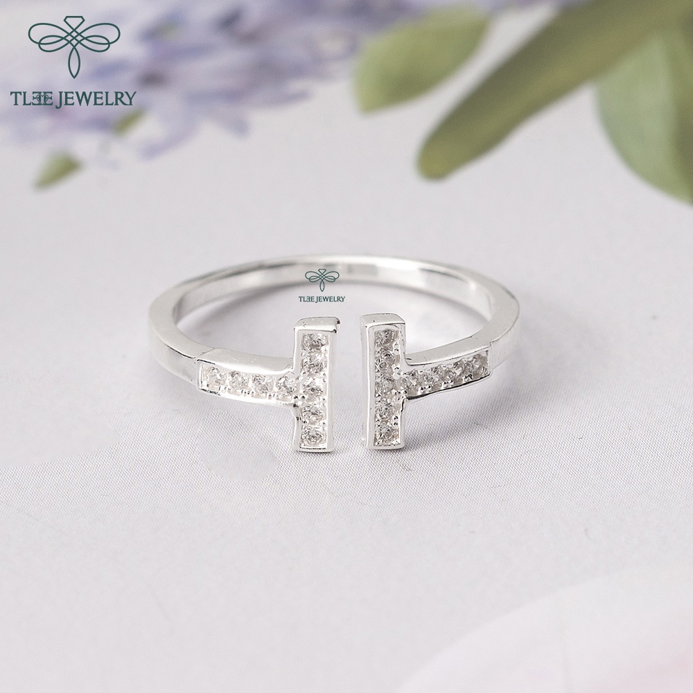 Nhẫn bạc nữ TLEE chữ H hở nạm đá cao cấp TleeJewelry A0181