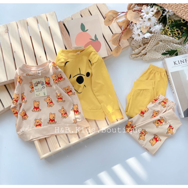 Bộ quần áo gấu dài tay cotton cho bé trai, bé gái