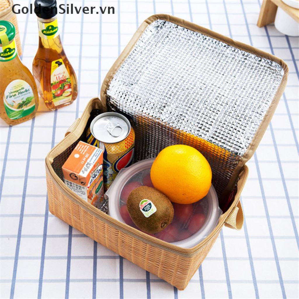 Túi Tote Đựng Hộp Cơm Trưa Giữ Nhiệt Chống Thấm Nước Màu Bạc
