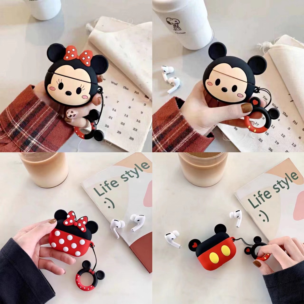 Vỏ Bảo Vệ Hộp Sạc Tai nghe không dây AirPods 1 2 pro 3 2021 gen3 Bằng Silicon tpu Mềm Hình Chuột Mickey Minne 3D Chống Rơi