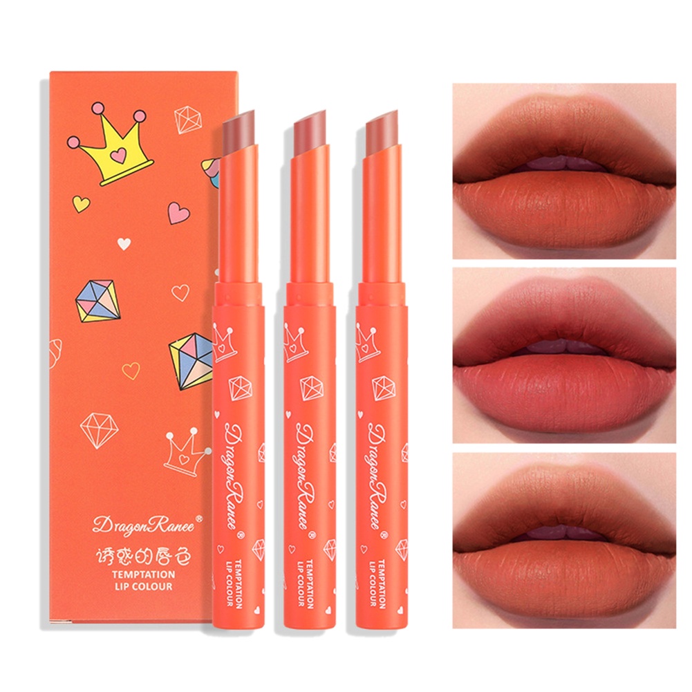 [Hàng mới về] Bộ 3 son môi màu lì hỗ trợ dưỡng ẩm không thấm nước dễ mang theo Ranee