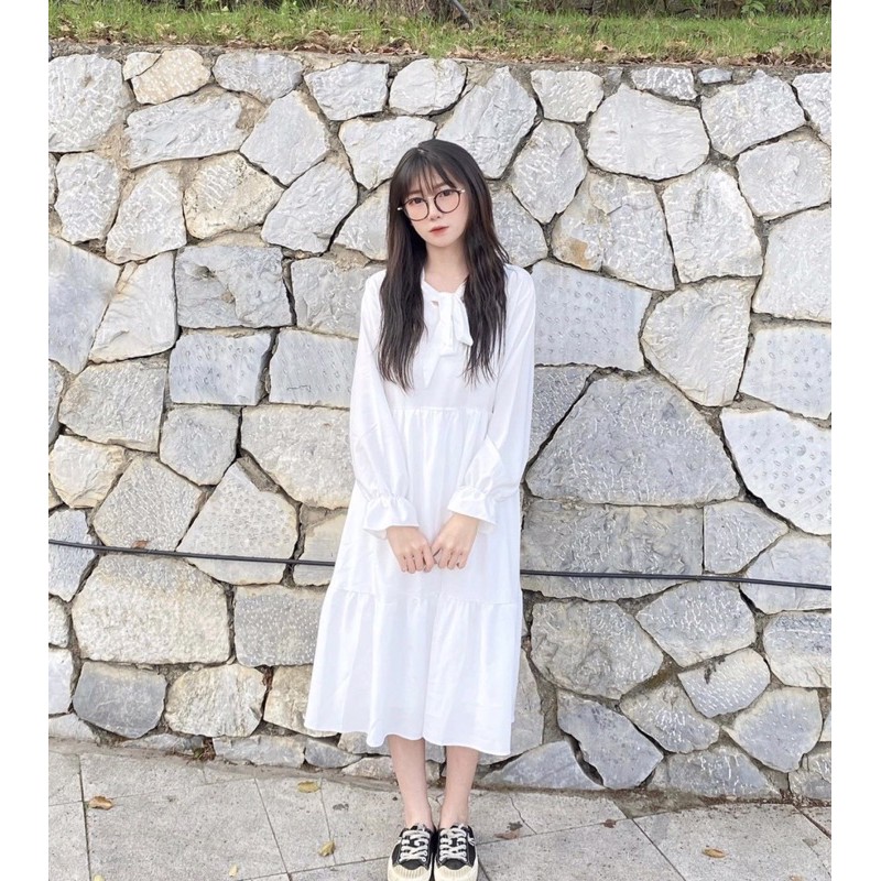 Váy babydoll tay nơ & cổ bẻ | BigBuy360 - bigbuy360.vn