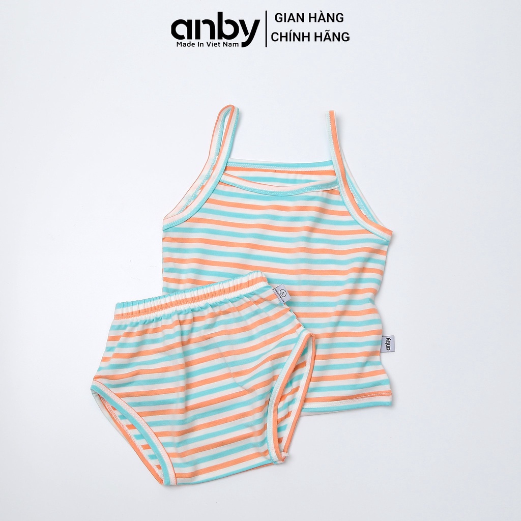 Bộ quần áo trẻ em hai dây sọc phối màu Anby chất liệu cotton thun lạnh cho bé từ 8-24kg
