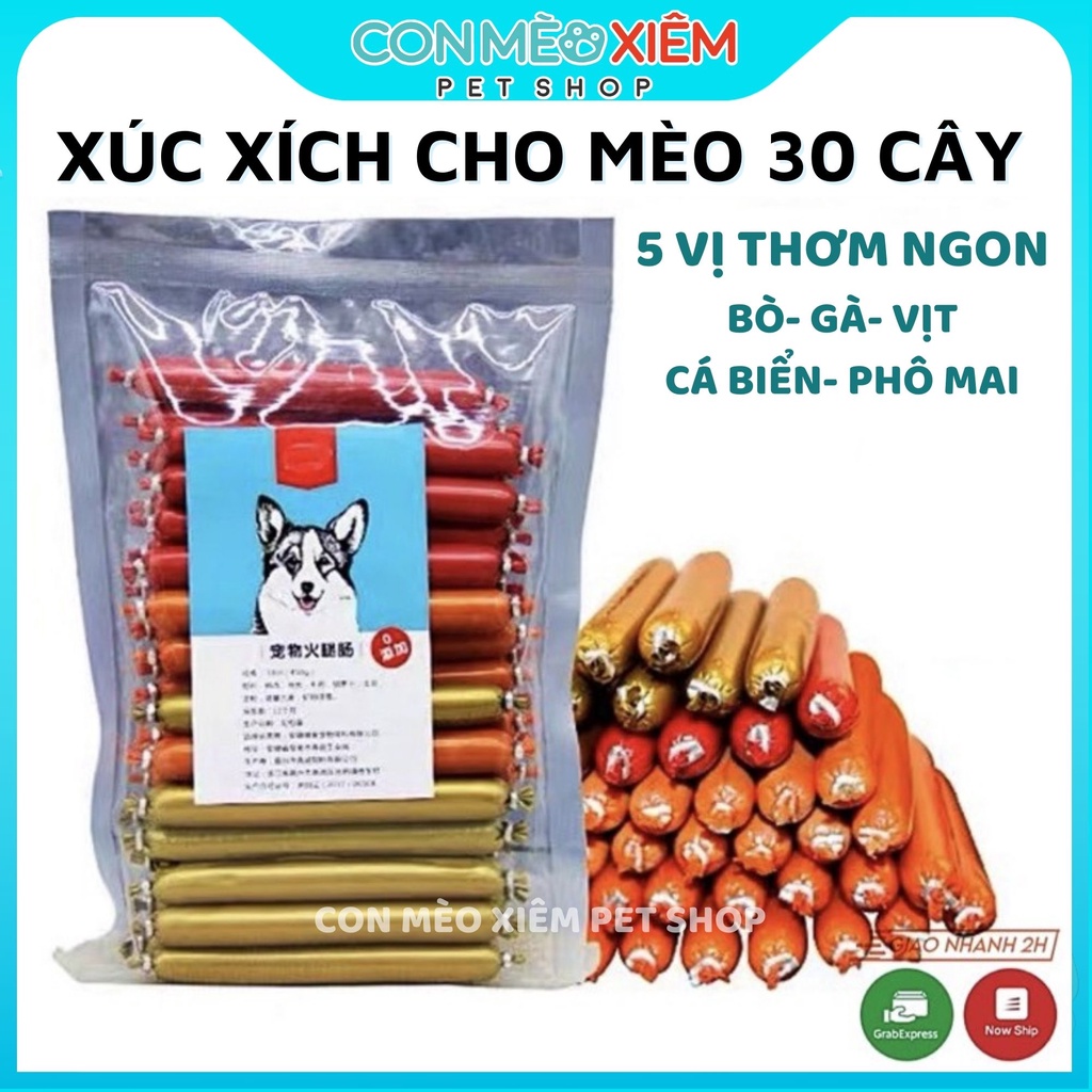 Xúc xích cho chó mèo 30 thanh bò gà vịt cá phô mai, thức ăn vặt chó mèo hamster Con Mèo Xiêm