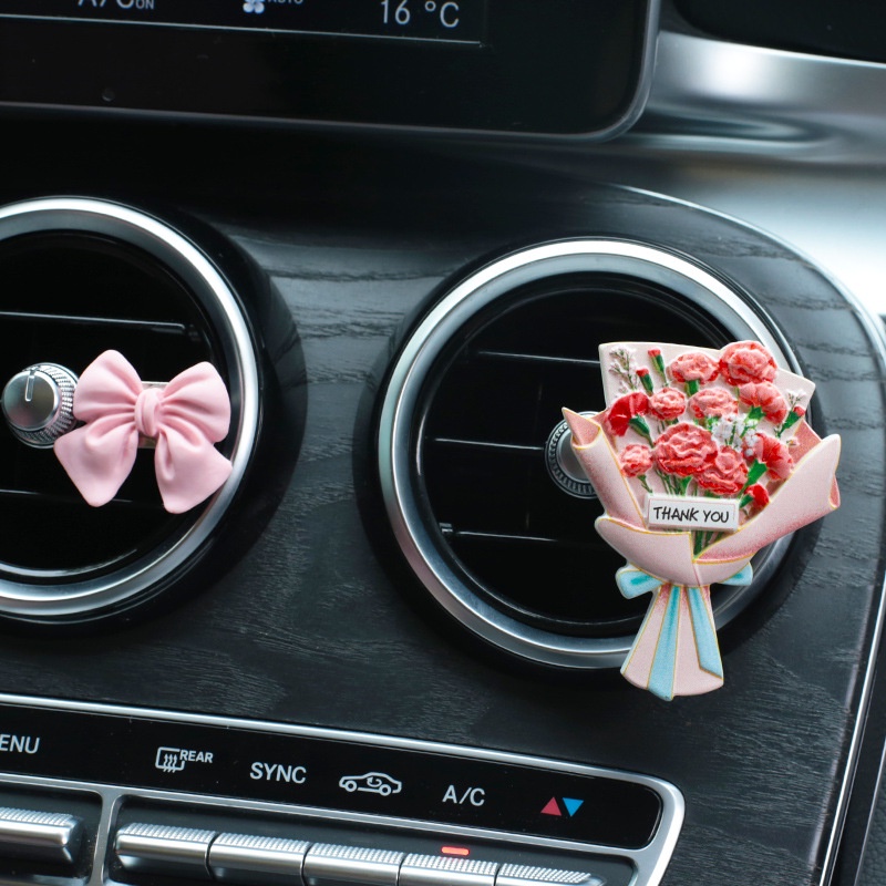 Kẹp Khuếch Tán Nước Hoa Gắn Điều Hòa Xe Hơi Hình Hoa Hồng / Hoa Hướng Dương Đính Nơ Dễ Thương