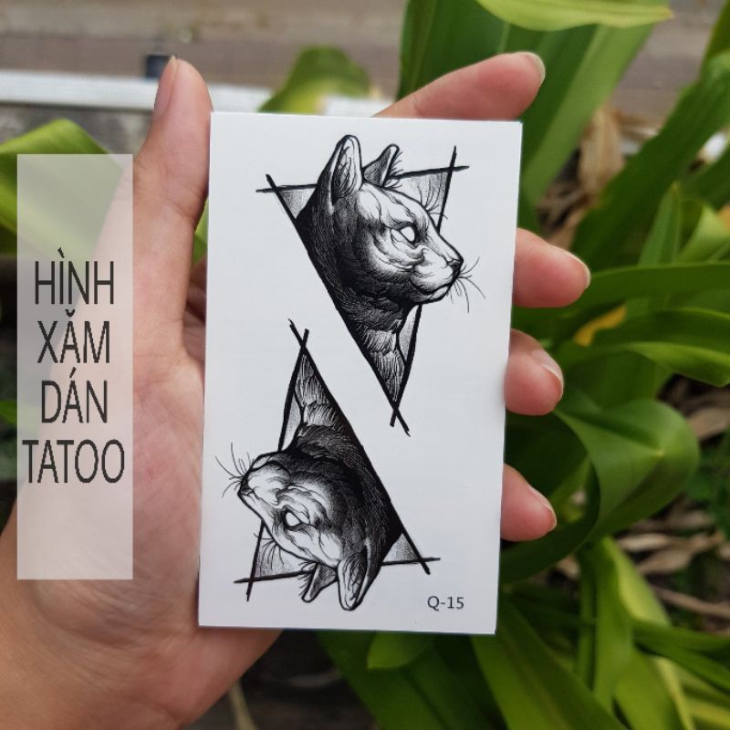 Hình xăm mèo style chất q15. Xăm dán tatoo mini tạm thời, size &lt;10x6cm