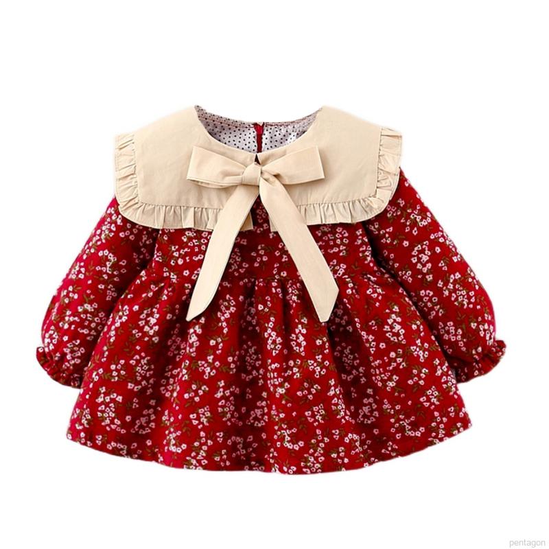 đầm công chúa Công Chúa Tay Dài Hoạ Tiết Hoa Phong Cách Hàn Quốc Cho Bé Gái