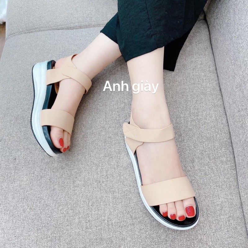 SD19 - Sandal xuồng quai ngang da lì đế bằng 4p nhẹ êm hàng xuất( ảnh thật kèm video)