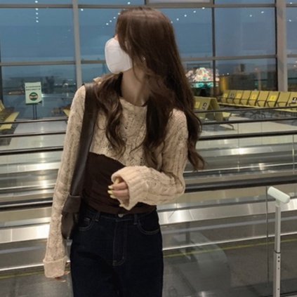 【ZHELIHANGFEI】Áo Sweater Dệt Kim Tay Dài Lưng Cao Thiết Kế Quyến Rũ Cho Nữ