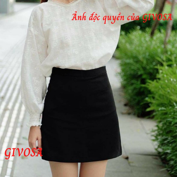Chân váy ngắn Goness dáng chữ a màu đen chất liệu vải mềm QV441