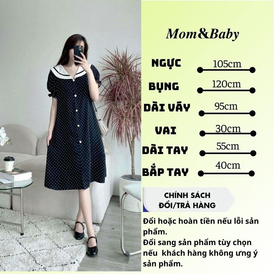 Váy bầu ngắn tay chấm bi cổ thủy thủ thời trang thiết kế công sở mặc đi chơi đi làm thoải mái Mom and Baby M540