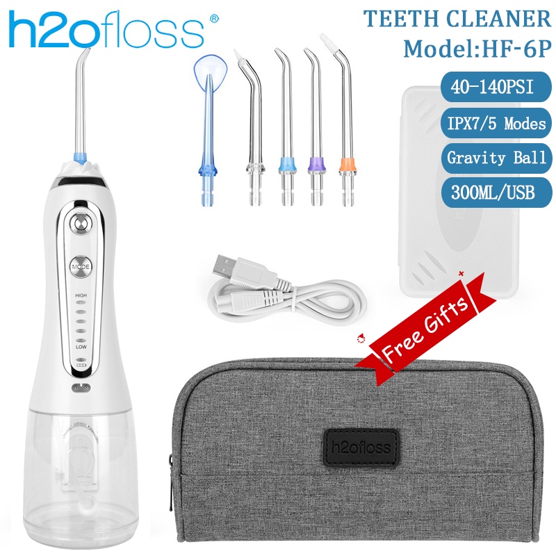 Máy tăm nước h2ofloss HF-6P Oral Irrigator, Máy Tăm Nước Cầm Tay với 5 Đầu Vòi đầu tăm 5 Chế độ Máy 