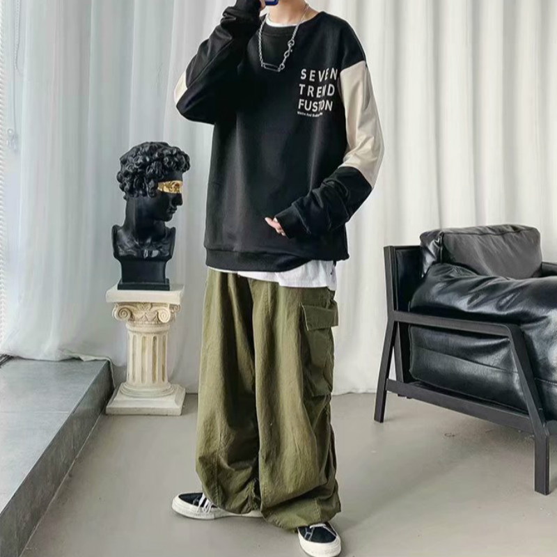 [ Mã 12FASHIONSALE1 giảm 10K đơn 50K ] Áo tay dài cổ tròn thiết kế dáng rộng cho nam giới | BigBuy360 - bigbuy360.vn