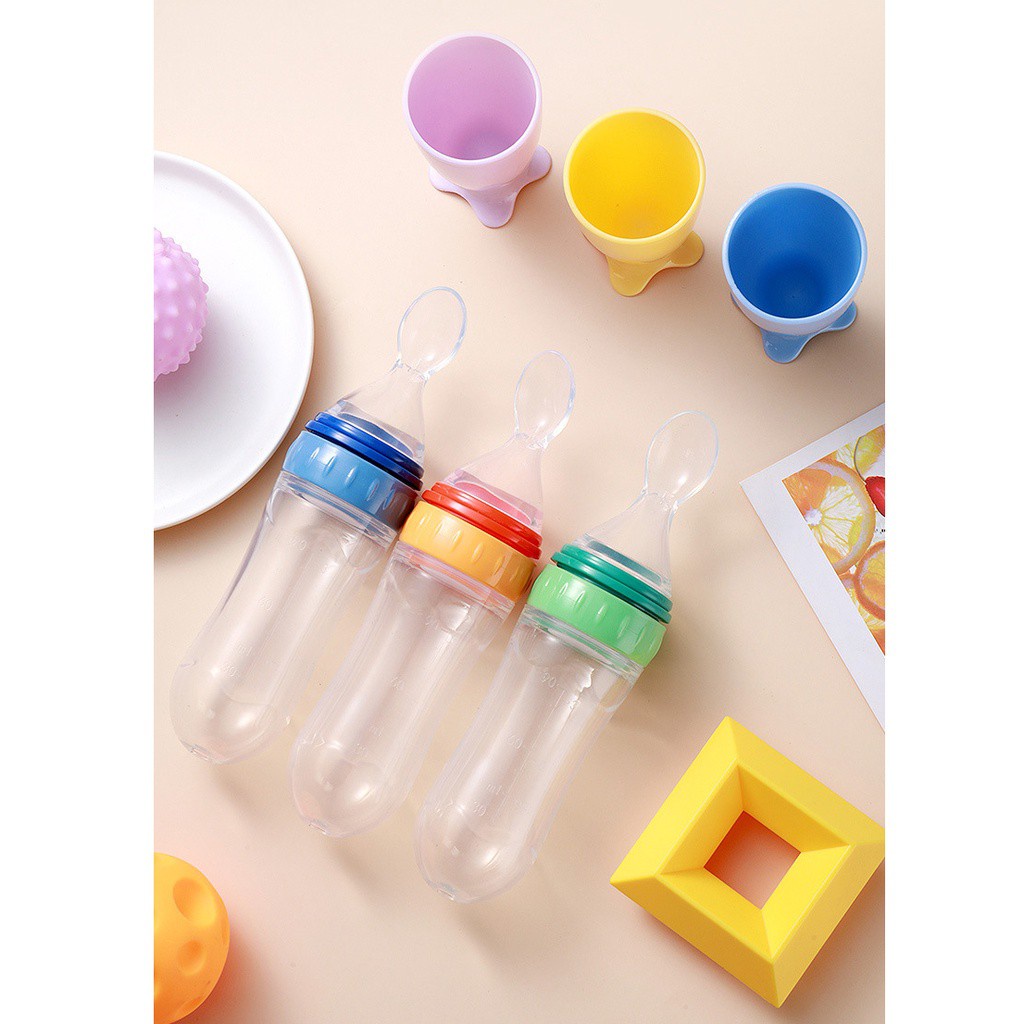 Bình thìa tập ăn dặm silicone cho bé 90ml có nắp đậy an toàn BPA Free