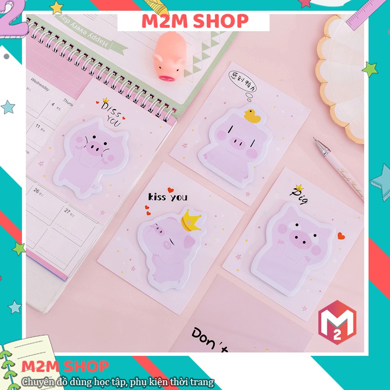 Giấy note cute dễ thương hình heo hồng giấy nhớ lợn dán được gồm 30 tờ