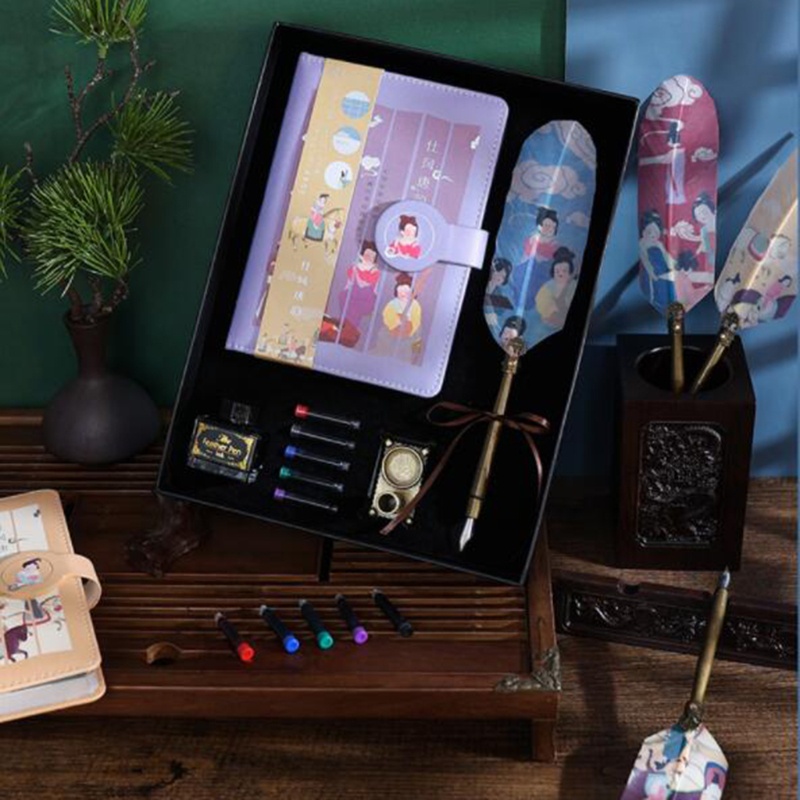 Seng Bộ Bút Thư Pháp Phong Cách TANG Dynasty Cổ Điển Độc Đáo Kèm Hộp Đựng