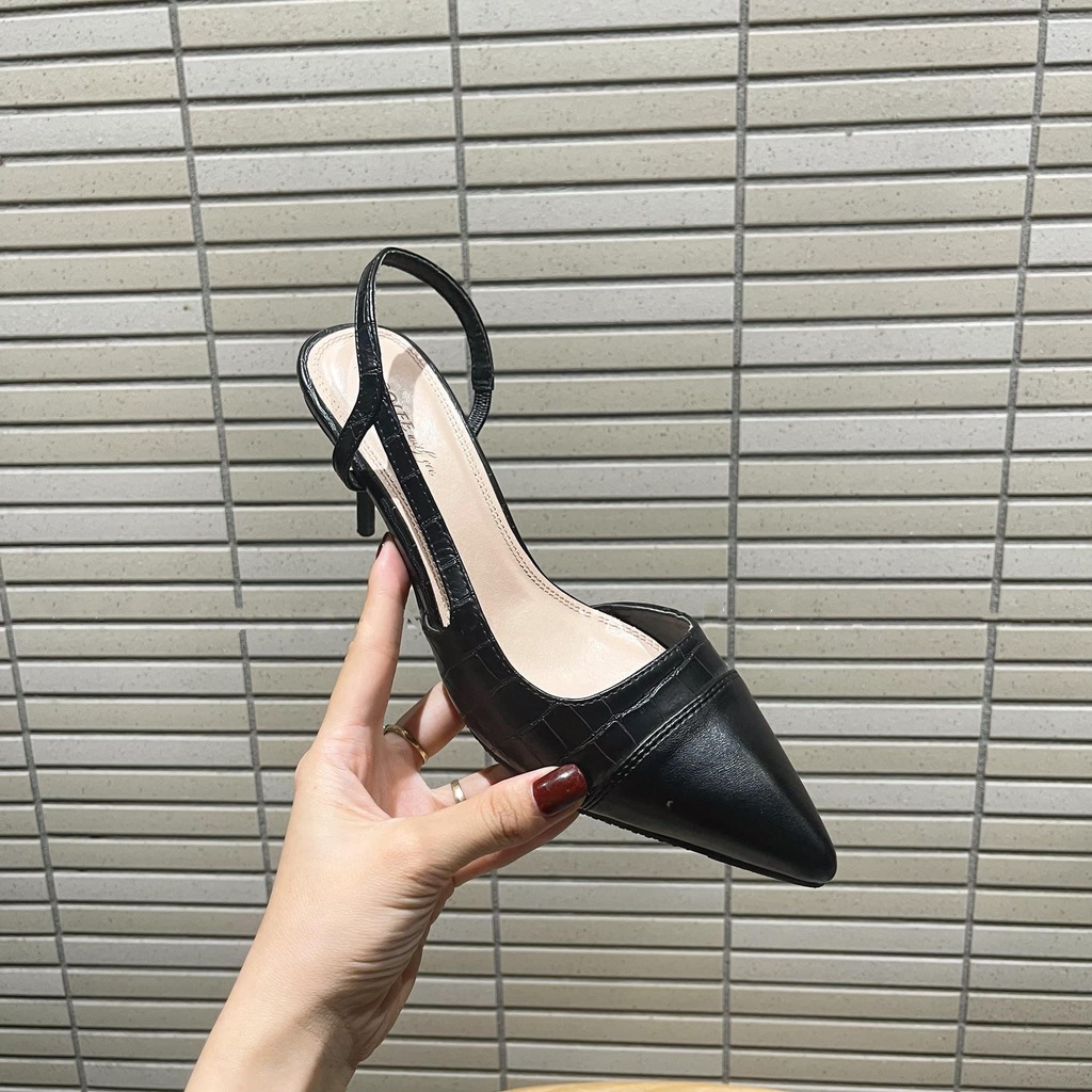 Giày cao gót nữ 7p mũi nhọn da vân dáng  slingback HÀNG LOẠI 1.Sandal Hở Hậu Siêu xinh