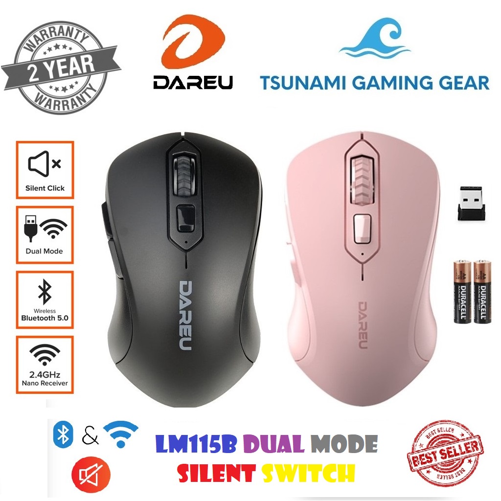 Chuột không dây DAREU LM115B Dual Mode Bluetooth/ 2.4G/ Silent Switch/ hồng (Pink)/ đen (Black)