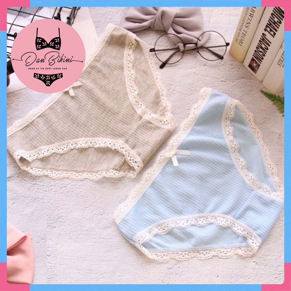 Quần Lót Nữ - Quần Lót Nữ Cotton thun gân tăm viền ren mềm mại tôn dáng gợi cảm co giãn DAN STORE MÃ 0756