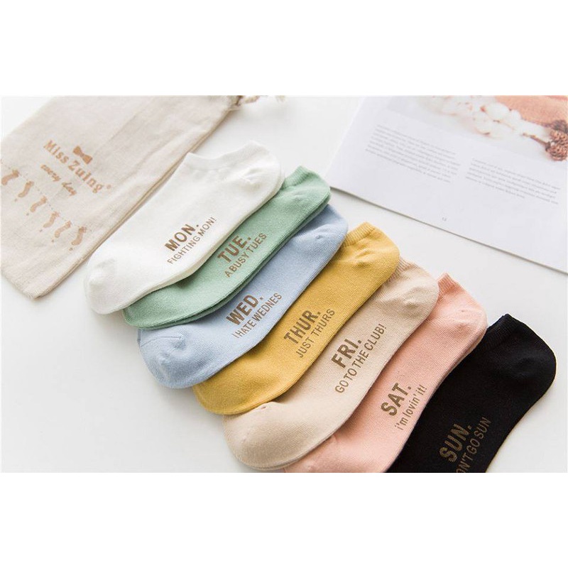 Set Tất tuần 7 ngày 7 đôi chất cotton dày dặn trơn cổ ngắn