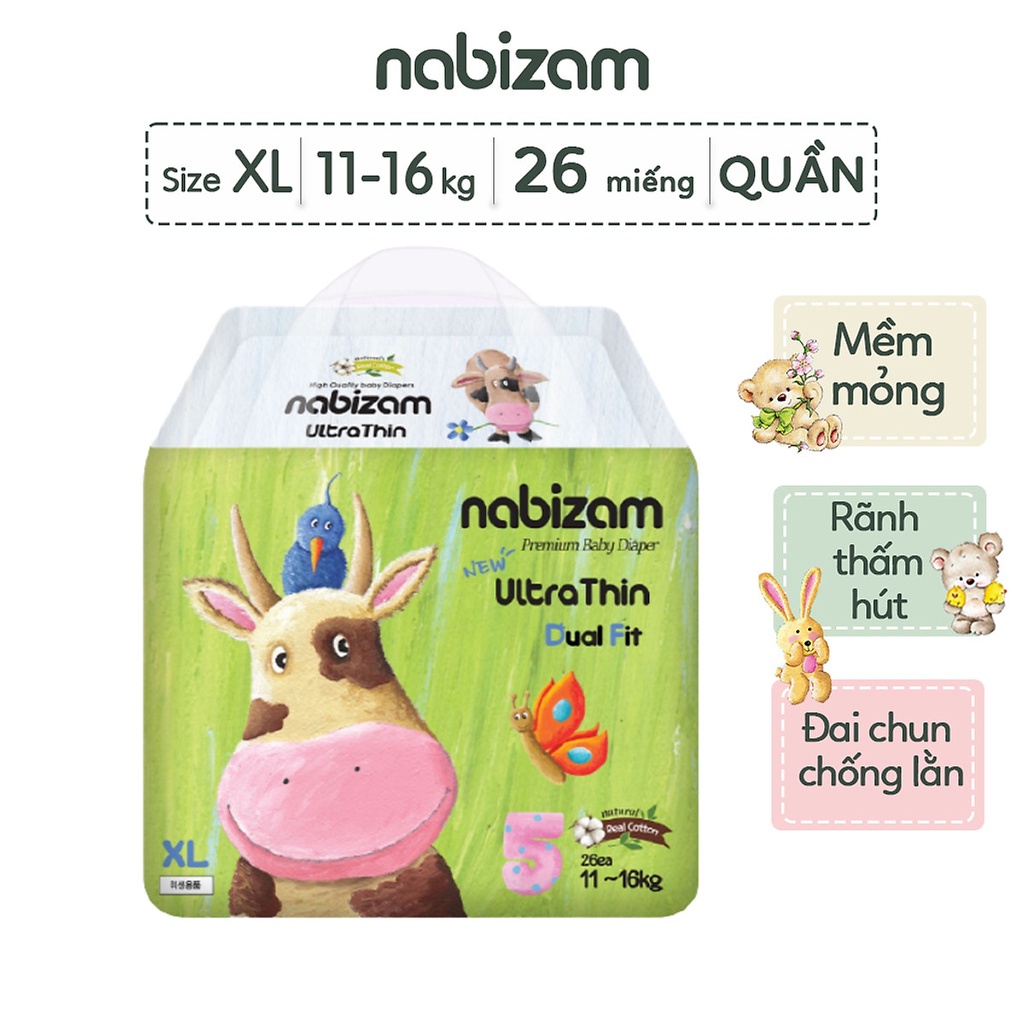[COMBO 2 GÓI] Tã/Bỉm Quần NABIZAM Ultra Thin Nội Địa Hàn, Mềm Mại, Mỏng Size M32/L30/XL26/2XL22/3XL20 Cho Bé 6-25kg-----