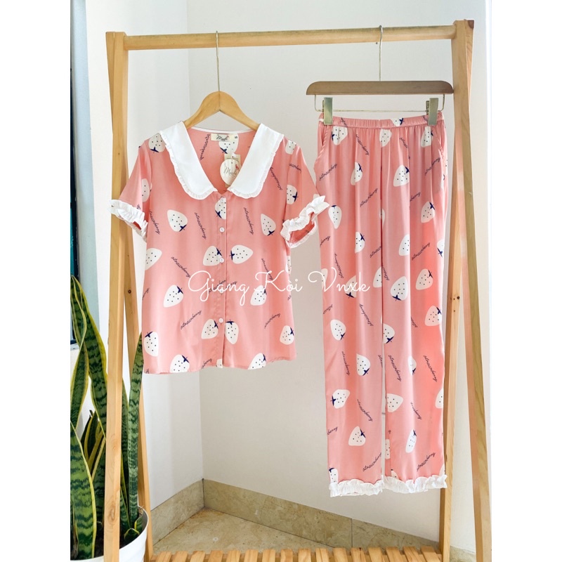 Bộ pijama lụa Mochi chính hãng cổ bèo dễ thương Giangkoivnxk