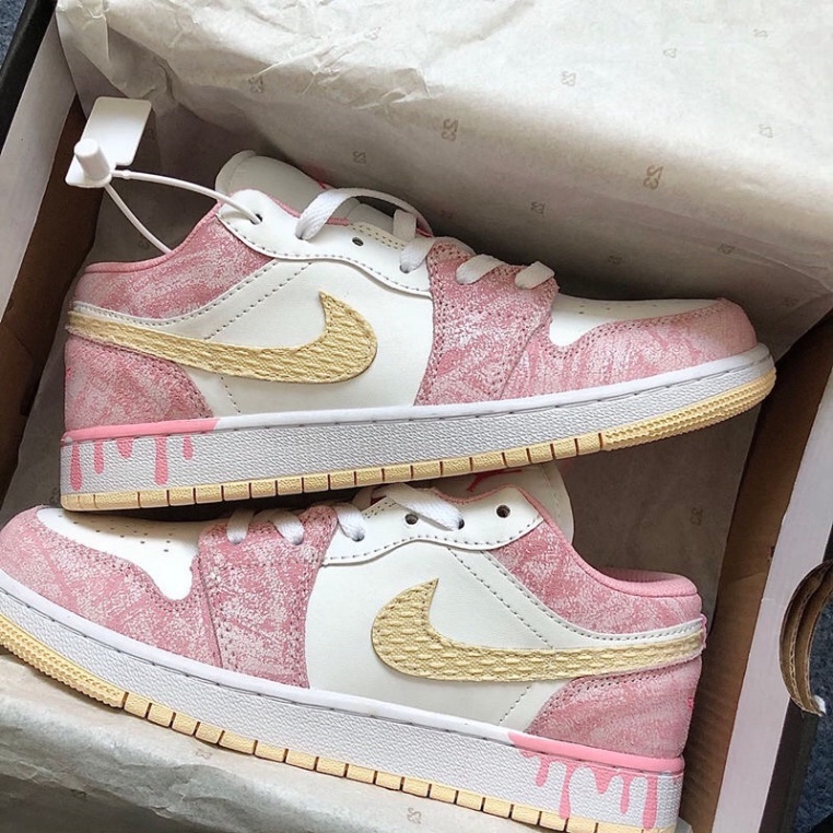 Giày Sneaker nữ, giày thể thao Air Jordan 1 Low Hồng Kem Vảy Sơn, giày JD1 Pink cực hot cho Nữ Full Box 2021