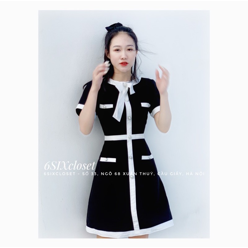 Váy hồng cúc ngọc đính nơ thời trang công sở 6SIX closet | BigBuy360 - bigbuy360.vn