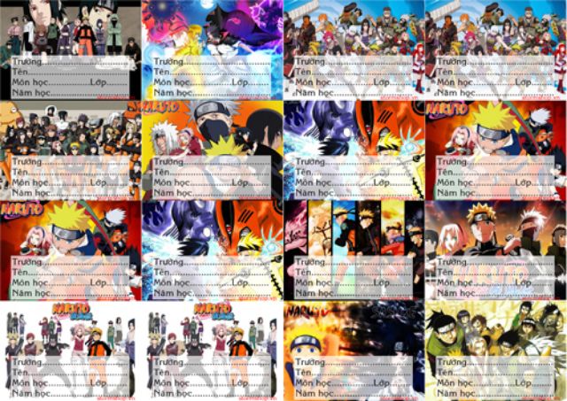 Nhãn vở anime NARUTO 1 tờ 16 nhãn vở ,giá 12k