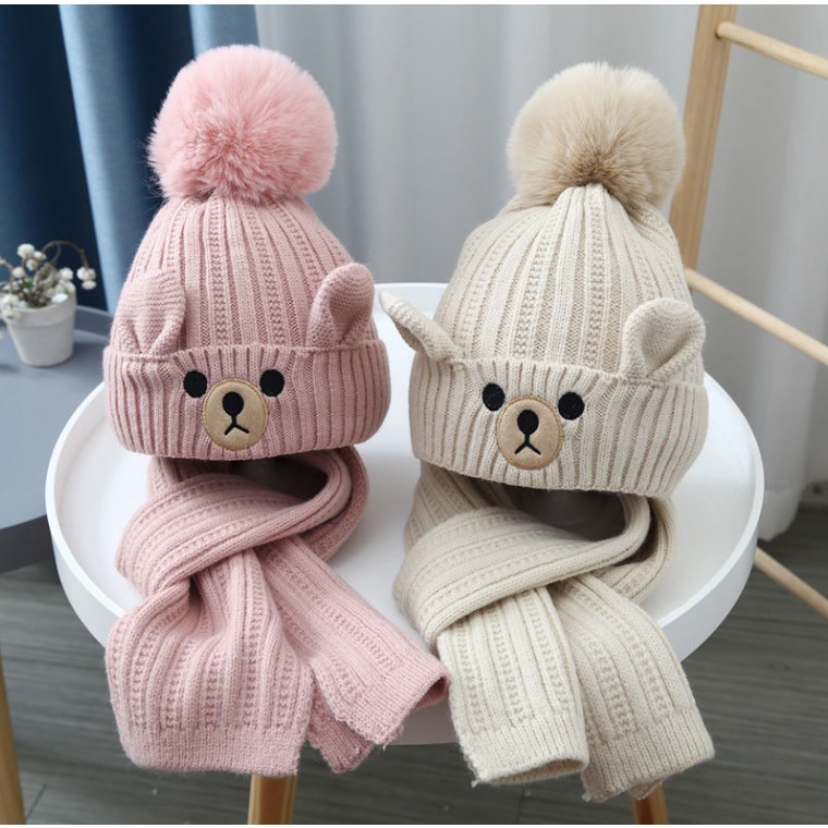 SET MŨ LEN + KHĂN LEN MINKBABY CHO BÉ 3-10 TUỔI