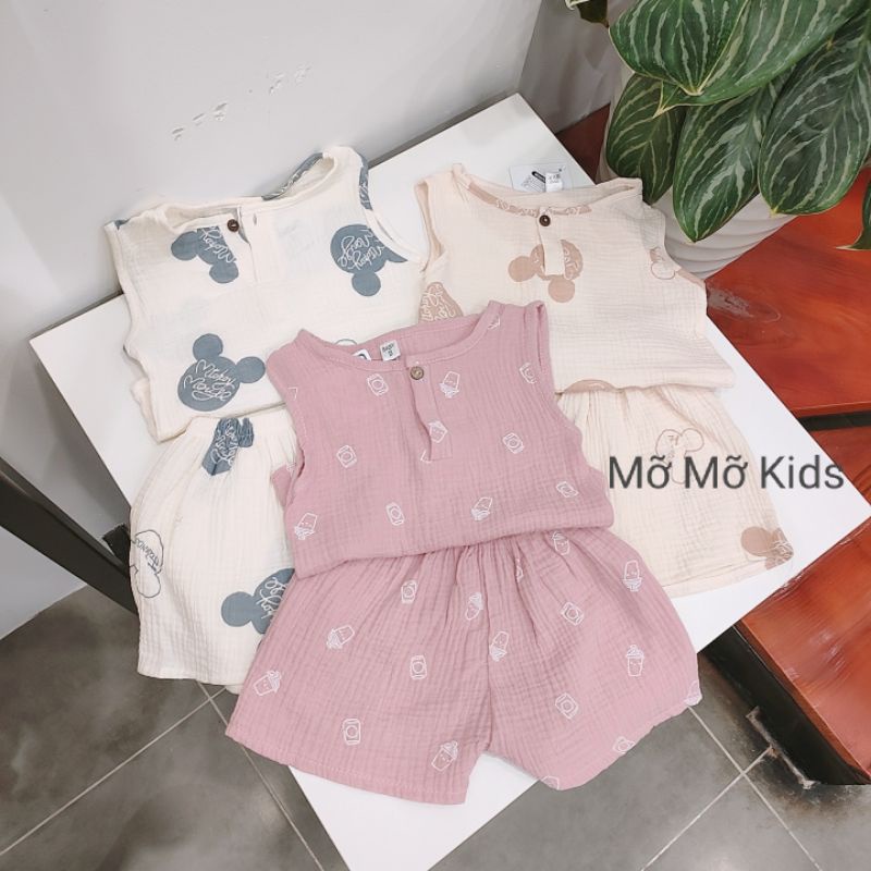[Hàng May Kỹ] Bộ ba lỗ bé trai bé gái chất xô muslin mềm mát cho bé