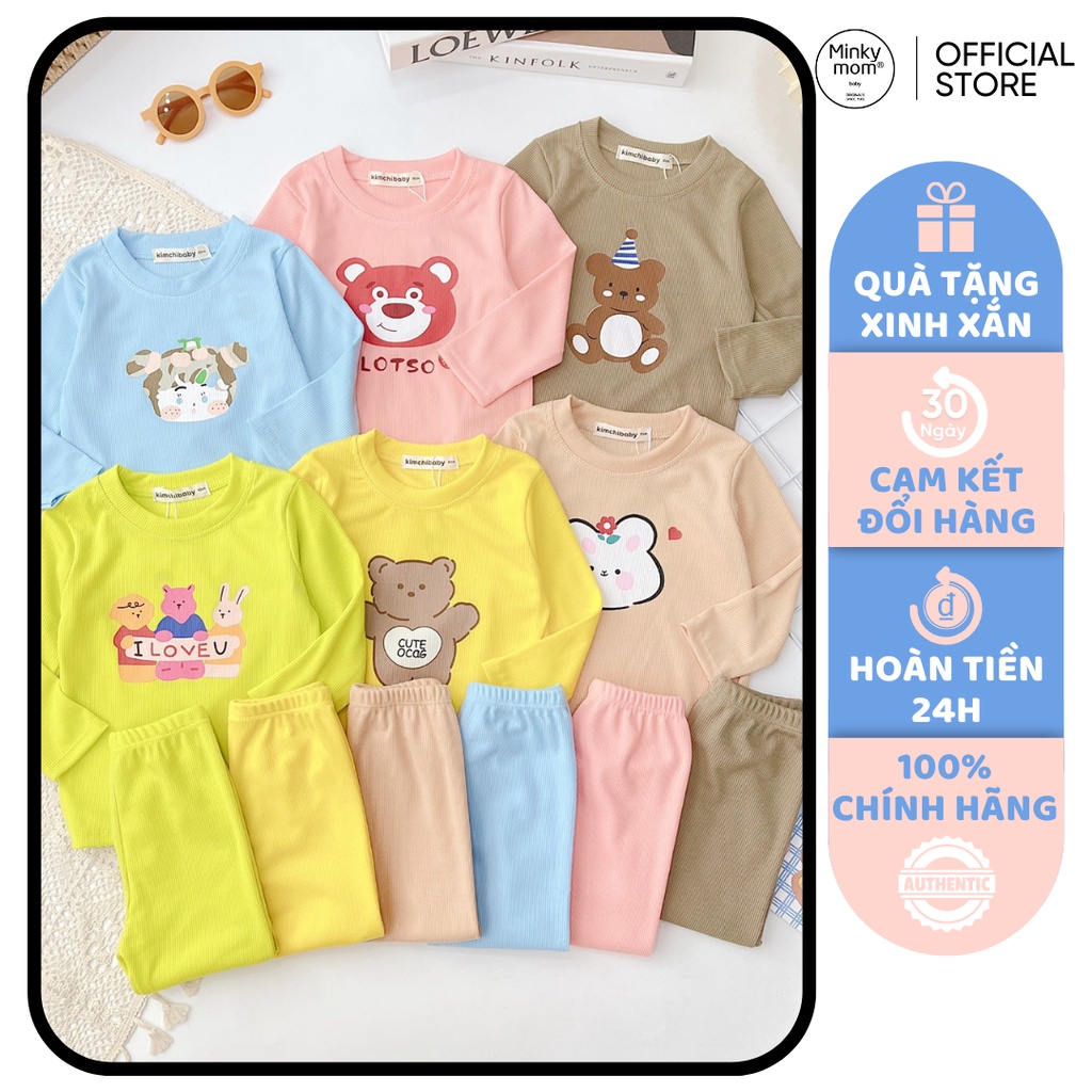 [SALE] Bộ Dài Tay Thun Gân Cho Bé Trai, Bé Gái KIMCHIBABY In Gấu, Đồ Bộ Cho Bé Mặc Nhà MKMTD2223