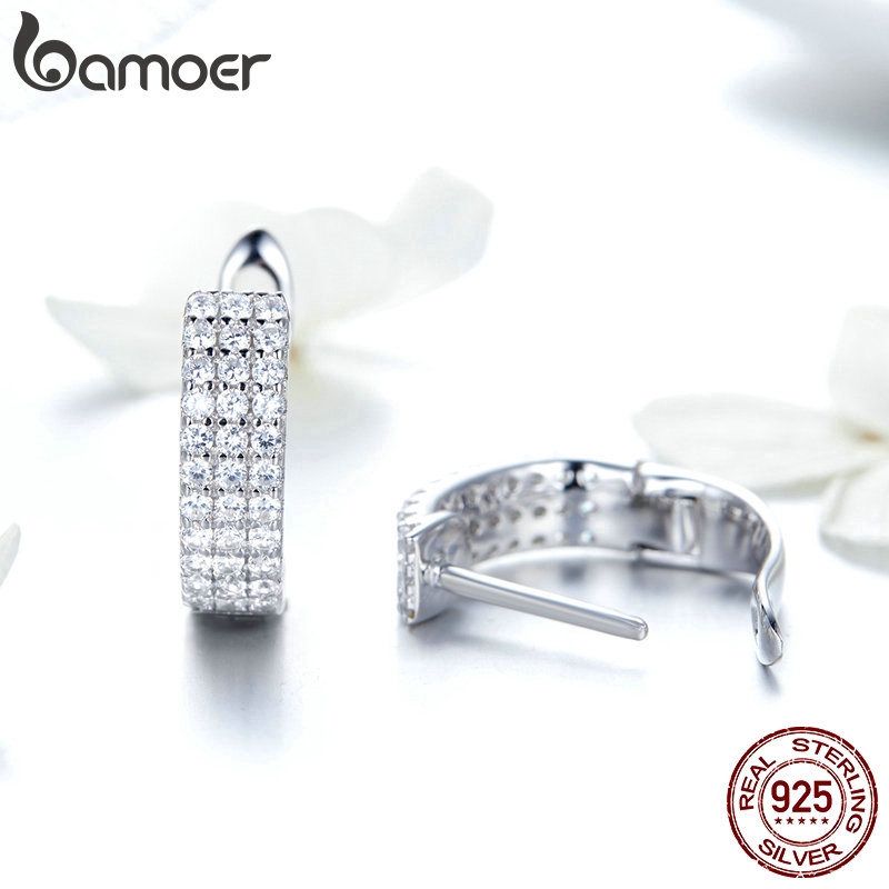 Khuyên tai Bamoer đính đá lấp lánh bằng bạc 925 sang trọng cho nữ