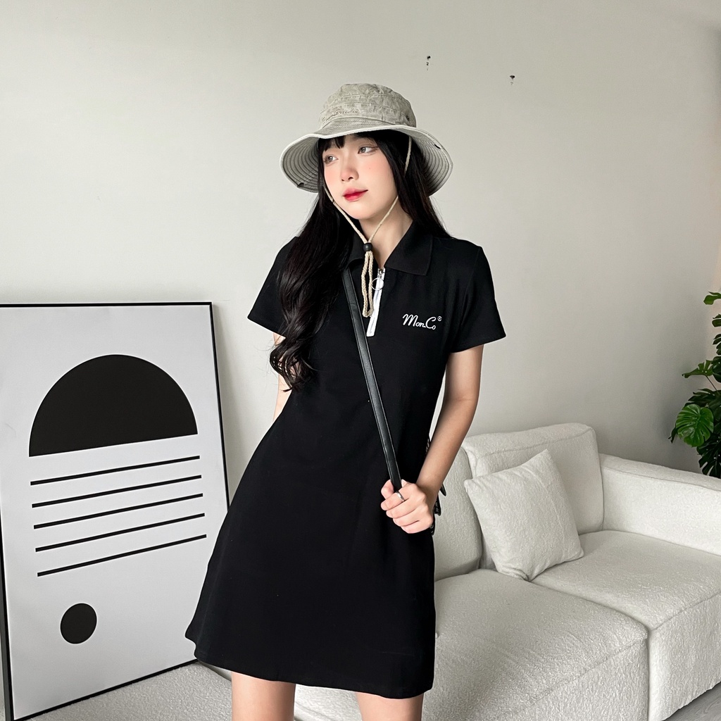 Váy Polo Mon Ôm Body Chất Bo Gân Dày Dặn Thêu Mon.Co SS0317