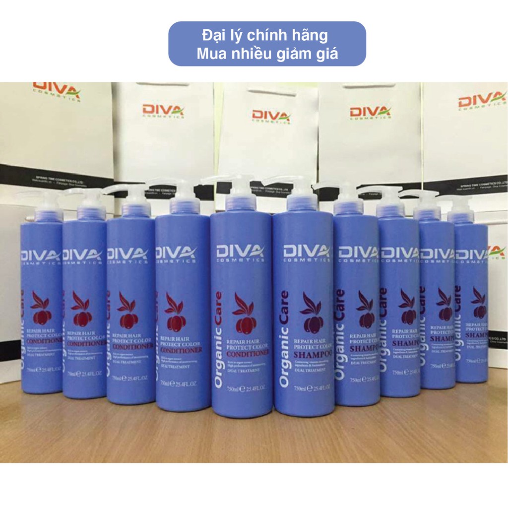 Dầu gội xả phục hồi tóc DIVA 750ml, dưỡng chất tơ tằm, giúp chăm sóc tóc mềm mượt, dầu gội tóc dầu xả tóc