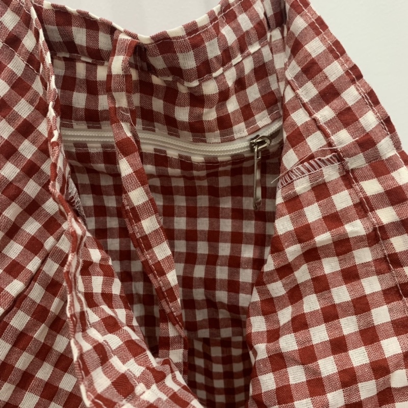 Túi tote linen hoạ tiết gingham