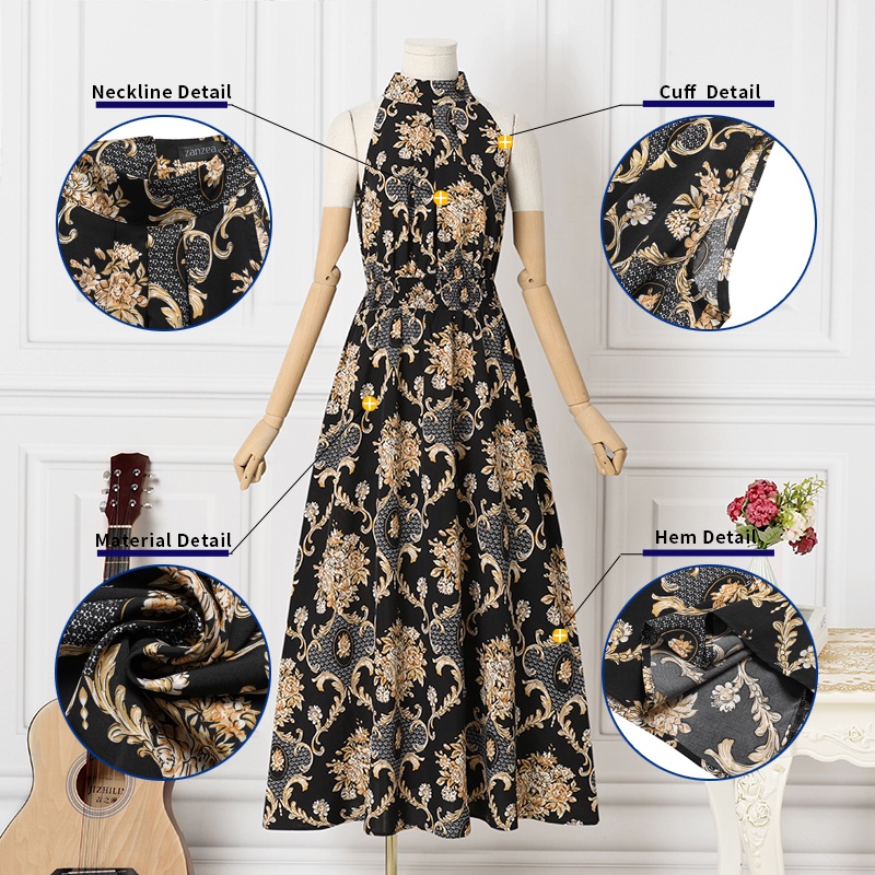 Đầm ZANZEA dáng dài sát nách cổ đứng in họa tiết phong cách Châu Âu thời trang dành cho nữ