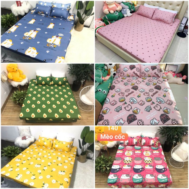 Bộ ga gối drap 1m2 kèm 2 vỏ gối nằm cotton poly | BigBuy360 - bigbuy360.vn