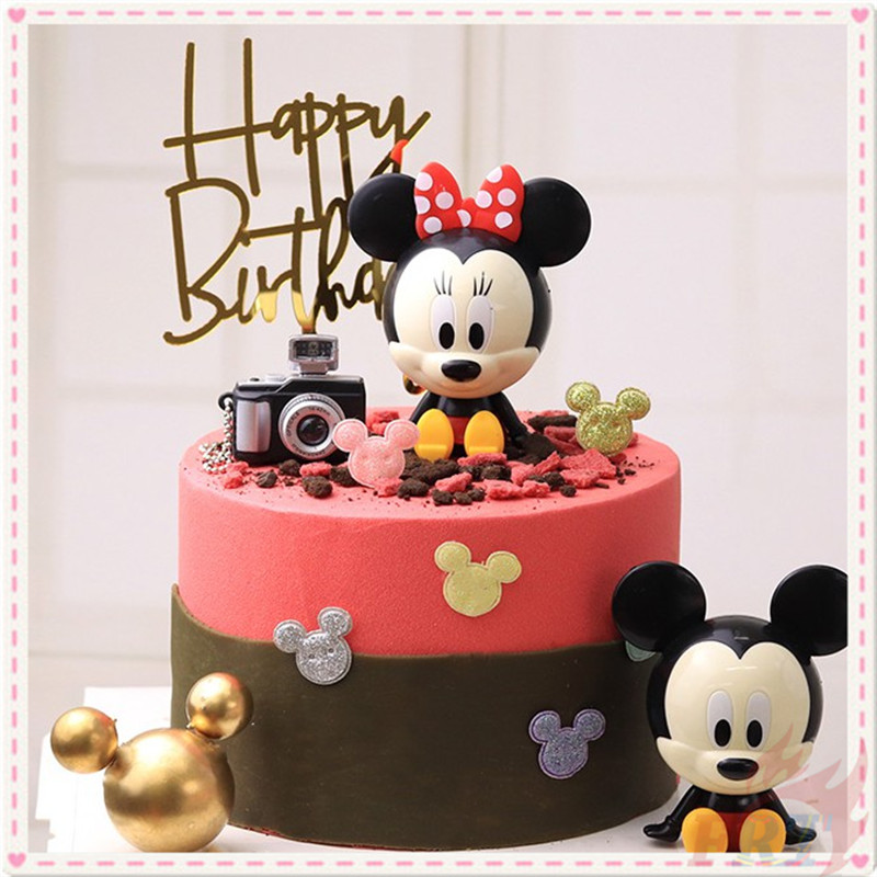 DISNEY Set 2 Mô Hình Chuột Mickey &amp; Minnie Trang Trí Bánh