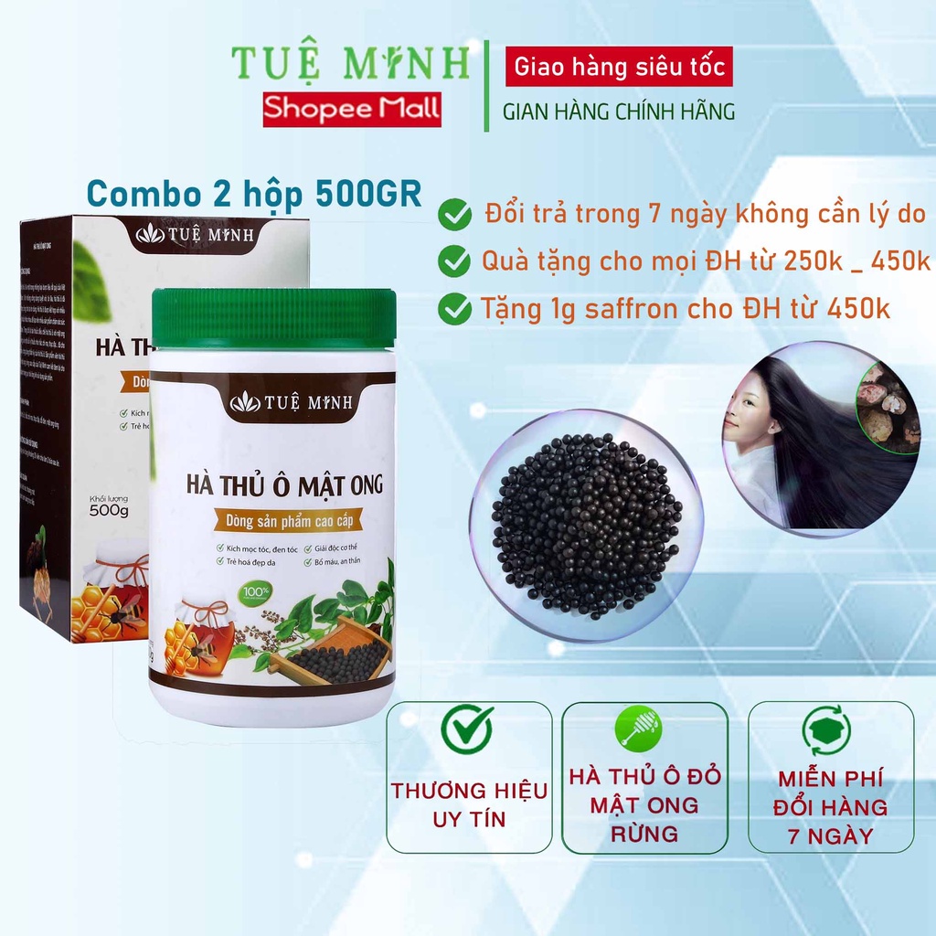 1kg Viên hà thủ ô mật ong đã chế đậu đen Tuệ Minh (2 hộp 500gram)