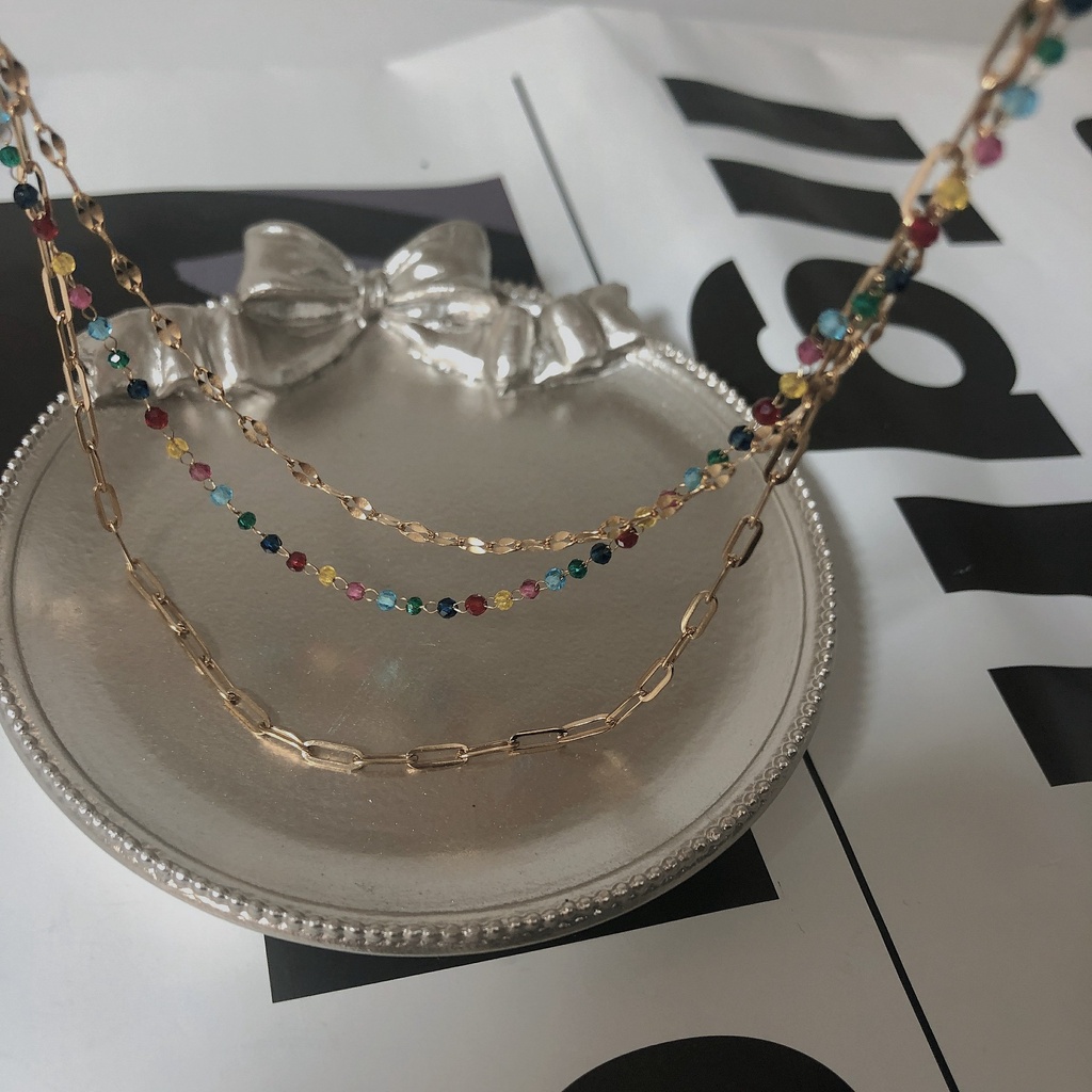 Dây Chuyền Nhiều Lớp Bằng Thép Titan Đính Đá Zircon Thời Trang