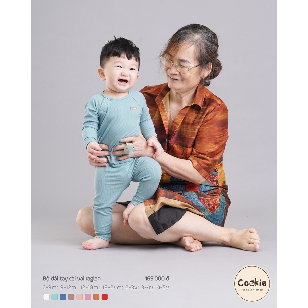 [CHÍNH HÃNG] Bộ dài tay cài vai raglan họa tiết trẻ em đáng yêu Cookie