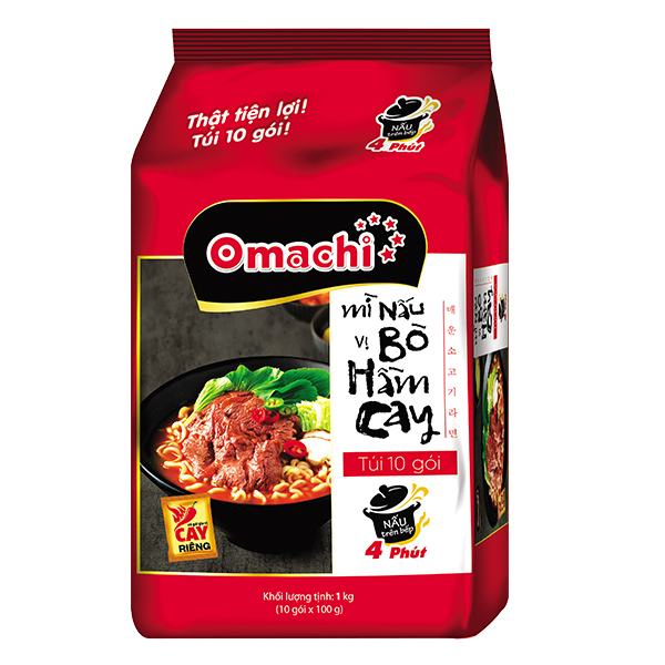 Lốc 10 Gói Mì Omachi Nấu 4 Phút Vị Bò Hầm Cay 100G