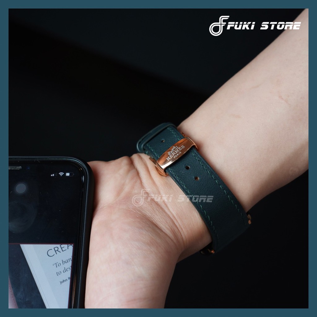 [DÂY DA THẬT] DÂY DA BÊ SWIFT MAY TAY THỦ CÔNG MÀU RÊU CHO APPLE WATCH SERIES 1=&gt;7 (BẢO HÀNH 1 NĂM)