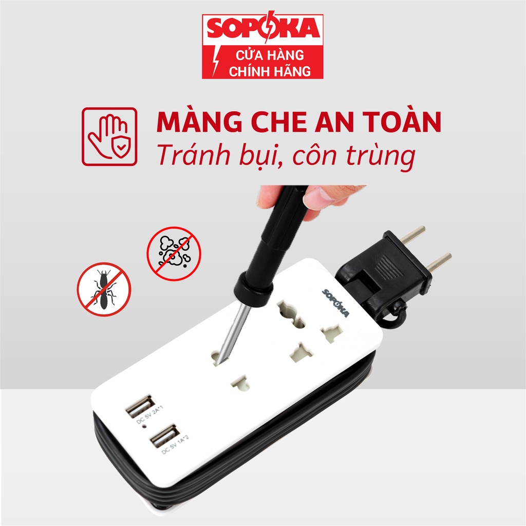 Ổ cắm điện , ổ điện thông minh SOPOKA tích hợp cổng USB tiện lợi cắm điện thoại