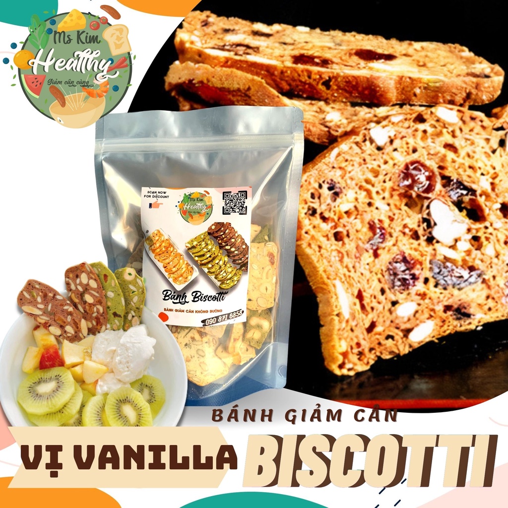 Bánh ăn kiêng, bánh giảm cân không đường, BISCOTTI 3 vị MS.KIM HEALTHY 250gr - Ăn vặt không béo, ít calo | BigBuy360 - bigbuy360.vn
